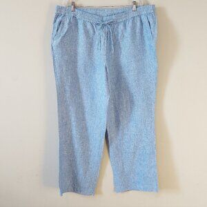 Talbots Linen Pants Plus Size 18 W Blue Wide Leg Drawstring Waist Tie Pullon